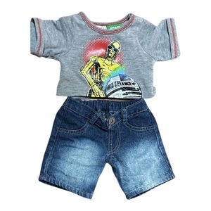 Build A Bear Gray Star Wars T-Shirt & Blue Denim Jean Shorts BAB Clothes 2013